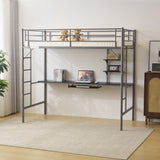 Twin Size Metal Loft Bed with Desk and Storage Shelves, 2 Built-in Ladders & 94507753