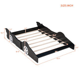 Full Size Race Car-Shaped Platform Bed with Wheels,Black WF298788AAB