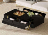 Modern Rectangular High Gloss Coffee Table for Living Room with Storage and Gold Base, 4 drawers, N735P350386B