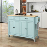 ZUN Kitchen Island Cart with 4 Door Cabinet and Two Drawers and 2 Locking Wheels - Solid Wood Top, 78818637