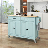 Kitchen Island Cart with 4 Door Cabinet and Two Drawers and 2 Locking Wheels - Solid Wood Top, WF286911AAN