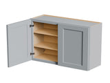 Gray Shaker Solid Wood Wall Cabinet with Soft-Close Doors, Adjustable Shelves - 36" Double Door T2950P479301