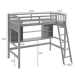 ZUN Loft bed with shelf with desk inclined ladder gray twin wooden bed pine particle board 64810433