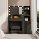 ZUN The black vanity with a mirror is equipped with a hair dryer rack, and the dressing tables in the W1320P186707