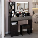 41" Large Size Left Drawer Desktop Vanity TableCushioned Stool, Extra Large Touch Control LED W3258P296794