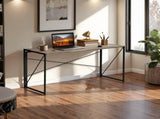 55" Folding Table, Extra Long Desk with Dark Walnut Top and Black Metal Frame for Study or Work 46937269