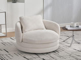 30"W Modern Round 360&deg Swivel Barrel Accent Chair with Pillow, Chenille Upholstered Comfy Barrel W3118P384512