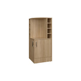 Natural Oak Corner Bar Cabinet with Bottle Rack and Open Shelf B062P290256