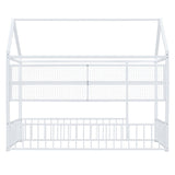 Twin Size Metal Bed House Bed Frame with Fence and Shelves, White N737P175360K