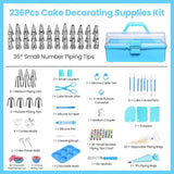 236Pcs Cake Decorating Kit - Baking Tools with 46 Tips, 4 Couplers, 6 Cookie Molds & More - Safe 23995049