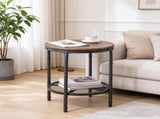 Round 2-Tier Side Table, 19.7" x 19.7" x 24", Melamine MDF & Metal Frame, 45187043