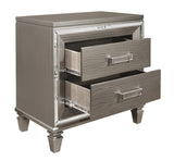Elegant Style Silver-Gray Metallic Finish Nightstand Beveled Mirror Trim Dovetail Drawers Wooden B01146217