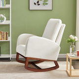 Beige, High Back Side Bag Flannelette Wood Indoor Rocking Chair, Brown Legs 01134818
