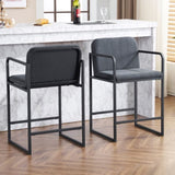 Set of 2,Modern Upholstered Counter Height Bar Stool with Armrests, Metal Frame and Padded Seat, W1901P225274