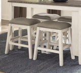 Antique White Finish Set of 2 Counter Height Barstool Brown Textured Fabric Upholstered Nailhead B011P178967