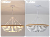 21.65" Farmhouse Chandelier, Matte White & Natural Wood Finish, 5xE26 Socket Max 60W, Bulbs Not W6558P574498