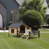 Outdoor Large Wooden Cabin House Style Wooden Dog Kennel with Porch W21951579