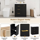 ZUN Classic 30" Black Bathroom Vanity Set, Floor Standing, with Three Drawers, One of Which is a N729P194978B