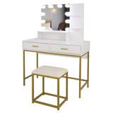 ZUN Large Vanity Set with 10 LED Bulbs, Makeup Table with Cushioned Stool, 3 Storage Shelves 2 Drawers, 23103945