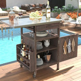 K&K 40.5" Outdoor Grill Cart with Stainless Steel Top, Solid Wood Outdoor Storage Cabinet with Drop N707P228272Z