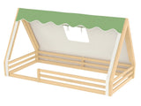 Twin Size House Floor Bed with Tent and Light, Solid Wood Teepee Floor Bed with Full-length W1580P369466