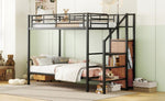 ZUN Twin Over Twin Metal Bunk Bed with Lateral Storage Ladder and Wardrobe, Black 09432094