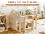 3-in-1 Kids Table and Chair Set, 55.8850.8069.85 cm House-Shaped Activity Table with Chalkboard & 85710156