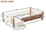 Twin Size Floor Bed with Storage Bookcases, Solid Wood Kids Floor Bed with Cute Stairs and W1580P390214