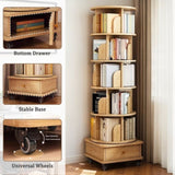 6 Tier Rotating Bookshelf, 360&deg Display Round Spinning Bookshelf with Wheels and Drawer, 90763993