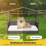 ZUN Dog House Outdoor with Canopy, Rattan Dog Bed with Water-resistant Cushion, 90952212