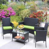 ZUN 4 PC Rattan Patio Furniture Set Outdoor Patio Cushioned Seat Wicker Sofa W20985038