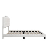 ZUN Upholstered Platform Bed with Saddle Curved Headboard and Diamond Tufted Details, Full, Beige WF294418AAA