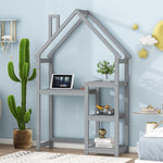 ZUN House-shaped Wooden writing Desk,Kids study Table,Bookshelf & Toy Storage,Grey W504P145322