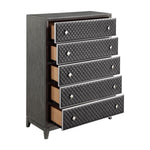 ZUN Modern Styling Bedroom 1pc Chest of 5 Drawers Faux Leather Upholstered Gray Classic Design Wooden B011P186574