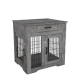 ZUN Furniture Style Dog Crate End Table with Drawer, Pet Kennels with Double Doors, Dog House Indoor 23430184