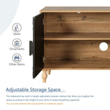 Black Carved Symmetrical Design Door And Wood Coloured Frame For TV Stand Table,Living Room W1445P164172