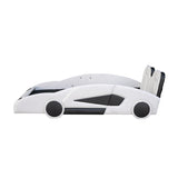 Twin Size Race Car-Shaped Platform Bed with Wheels, White WF297945AAK