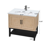 36" Bathroom Vanity White Ceramic Sink & Hot and Cold Faucet , Freestanding Bathroom Cabinet W688P224379