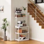 ZUN Bamboo Microwave Stand, Bakers Racks for Kitchens with Storage Shelves, 5 Tier Kitchen Stand with 4 59645494