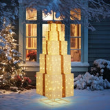6FT Lighted Gift Box Tower, Pre-lit Pull Up Present Boxes with 200 LED Warm White Lights and Ropes 47421161