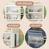 Twin Size Kid Low Loft Bed With Two-Tier Shelves And LED Light For White Color W697P153472