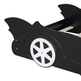 Twin Size Race Car-Shaped Platform Bed with Wheels,Black WF298789AAB
