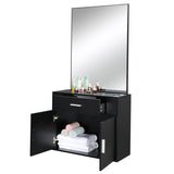 ZUN 15% E0 chipboard linen top 1 drawer 1 door with mirror Salon cabinet black 25921468