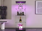 LED lights Glass Display Cabinet 4 Shelves with Door, Floor Standing Curio Bookshelf for Living Room W1806P197871
