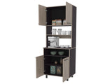 White Oak and Wengue Kitchen Pantry with Open Storage and 4 Doors B062P323175