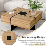 ON-TREND Unique Design Coffee Table with 4 Hidden Storage Compartments, Square Cocktail Table with WF305182AAD