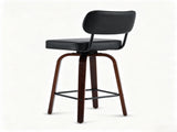 1pcs Bar Stool, Solid Iron Tube Backrest, PU Upholstery, Curved Wood Legs, Swivel Bar Chair, Black 29325843