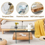 ZUN 31.4 Inch Modern Two-Tier Square Coffee Table -An Elegant Combination of Clear Glass and Light Wood W1151P232654