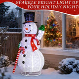 5.7FT Lighted Snowman Holding Candy Cane Christmas Yard Decorations, Pre-lit Pull Up Snowman with 02397479