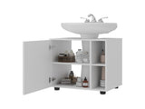 Storage Cabinet 24.4" H, 1 Door, 4 Shelves, 2 Legs, White - Bathroom B097P395910